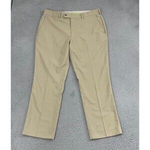 Louis Raphael Golf Pants Men 40x30 Tan Flat Front Performance Dress Slacks